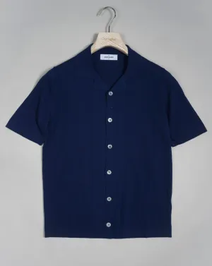 Gran Sasso Camp Collar Cotton Shirt / Indigo Blue