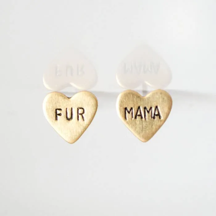 Grey Theory Mill FUR MAMA heart earrings