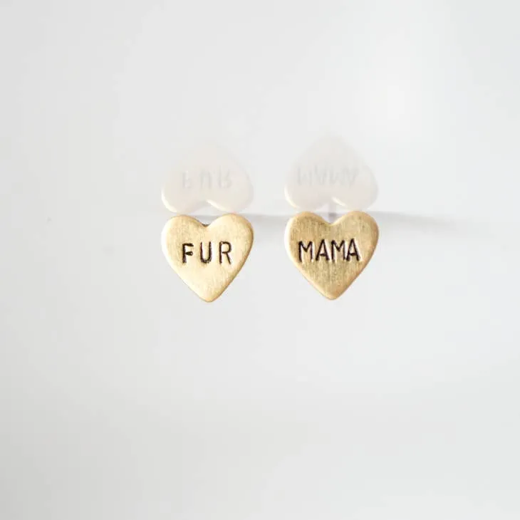 Grey Theory Mill FUR MAMA heart earrings