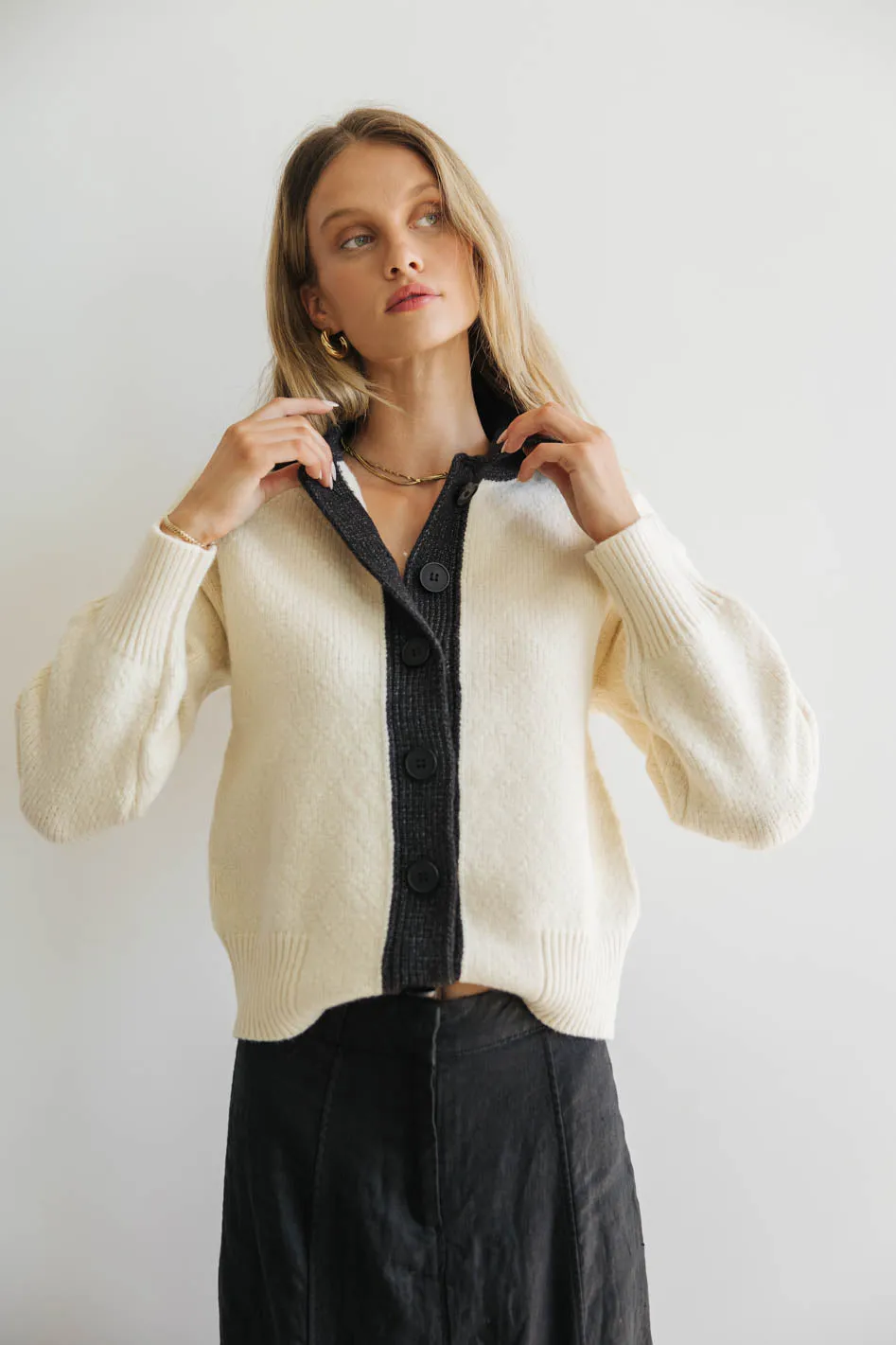 Hailey Colorblock Cardigan in Black - FINAL SALE