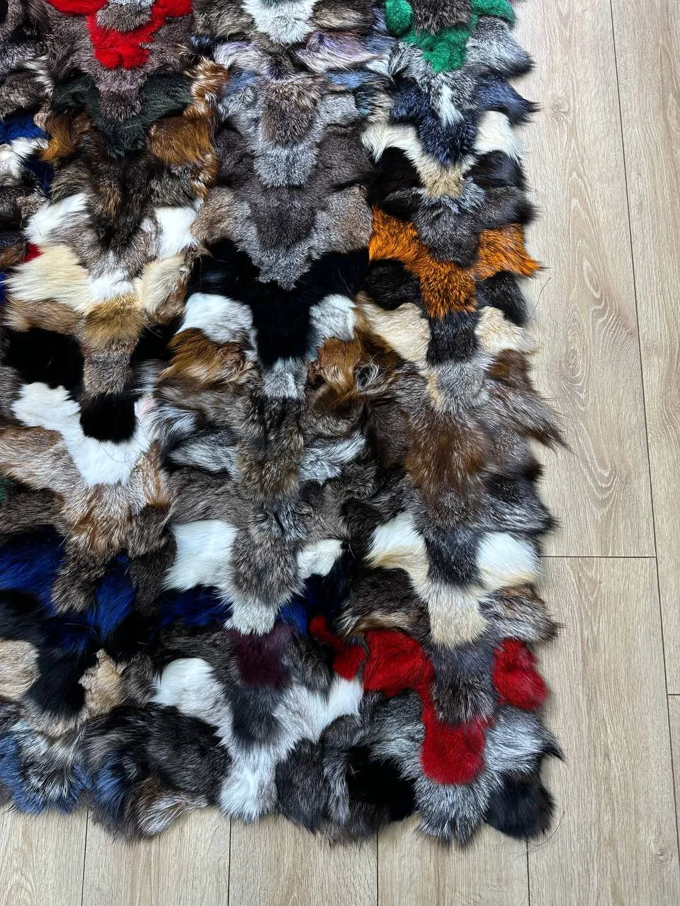 Handmade Multicolor Genuine Fluffy Fox Fur Area 8 x 10 Rug for Child Room