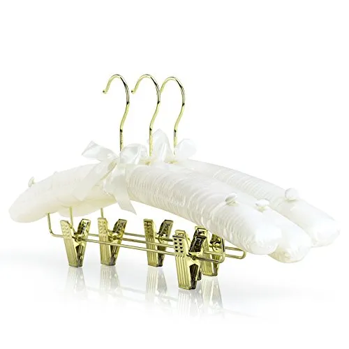 HANGERWORLD 5 Ivory 17inch Satin Padded Pants Skirt Bar Clip Wedding Clothes Coat Hangers