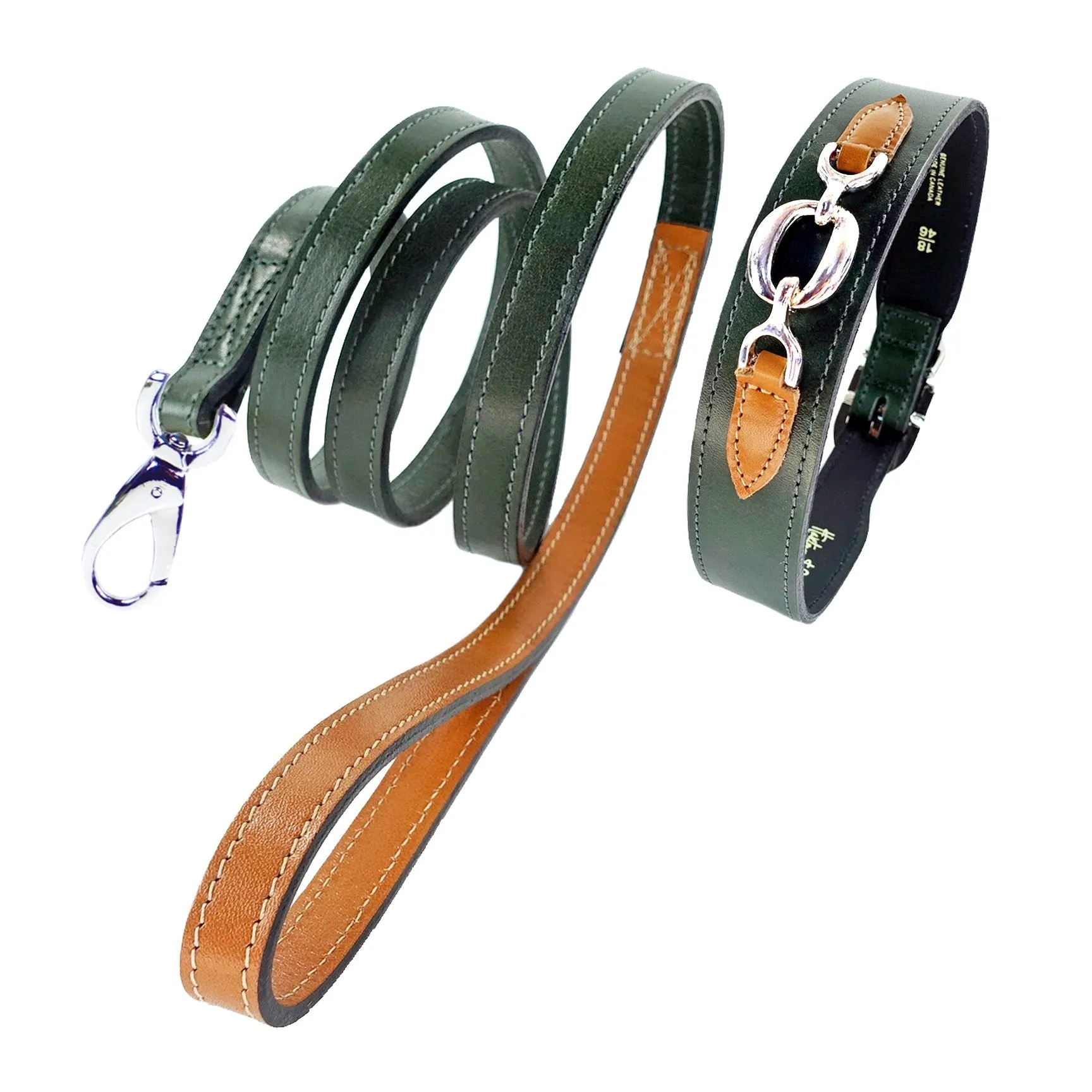 Hartman Dog Collar in Ivy Green, Tan & Nickel