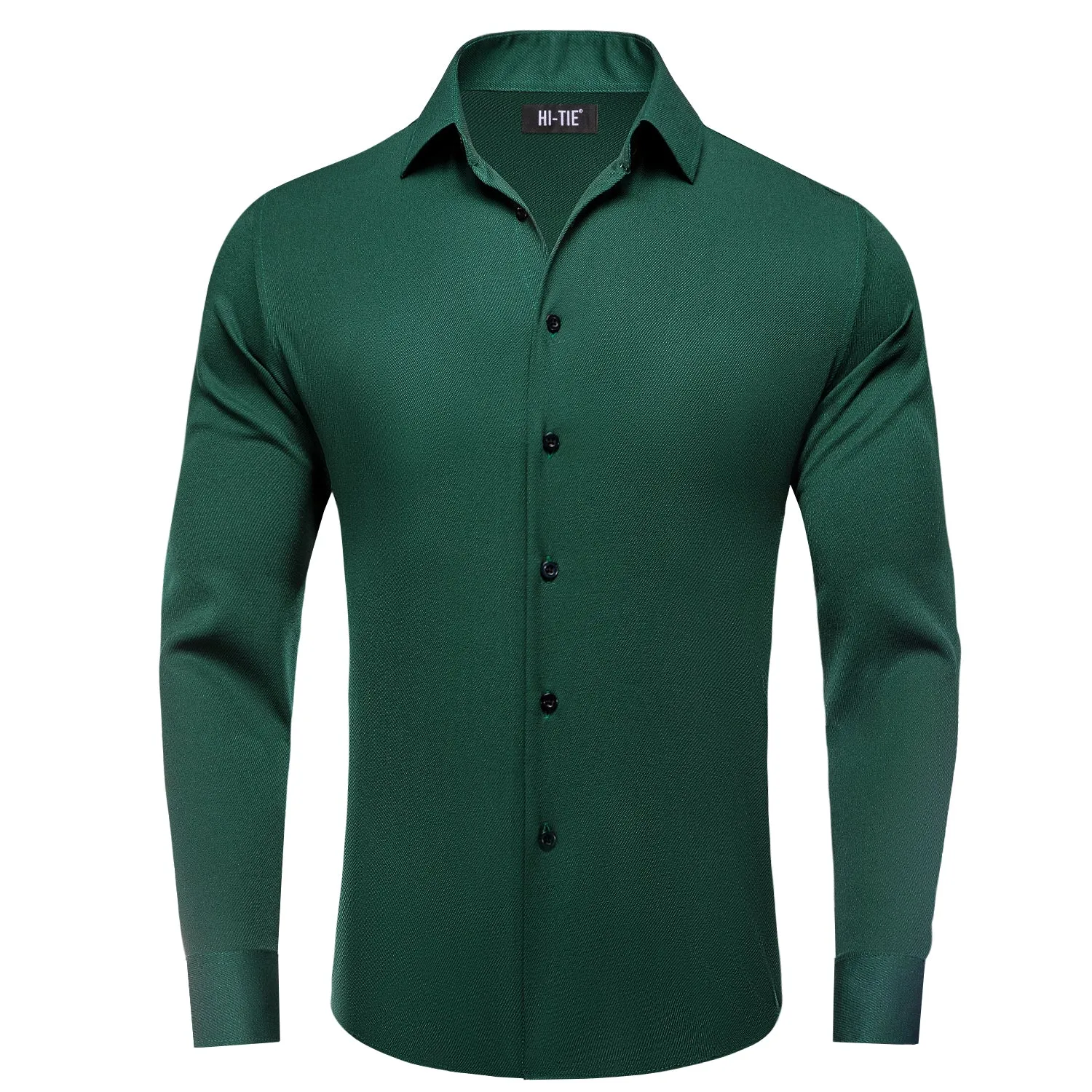 Hi-Tie Dark Green Business Casual Versatile Men's Long Sleeve Shirt