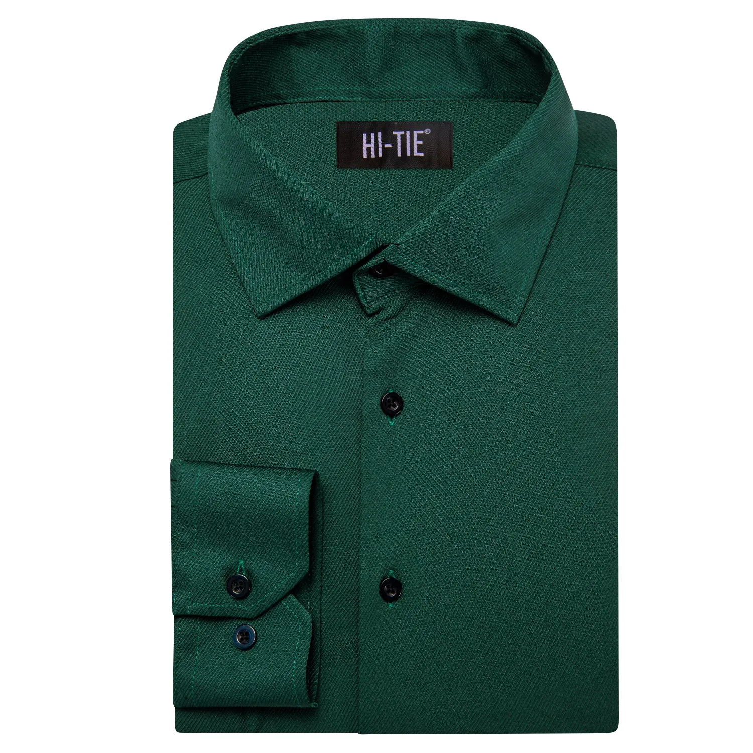 Hi-Tie Dark Green Business Casual Versatile Men's Long Sleeve Shirt