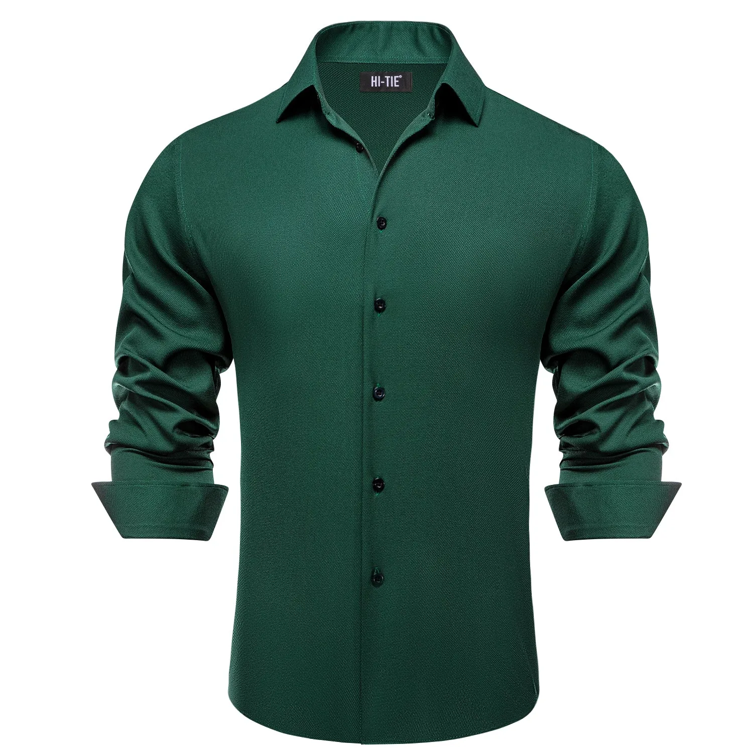 Hi-Tie Dark Green Business Casual Versatile Men's Long Sleeve Shirt