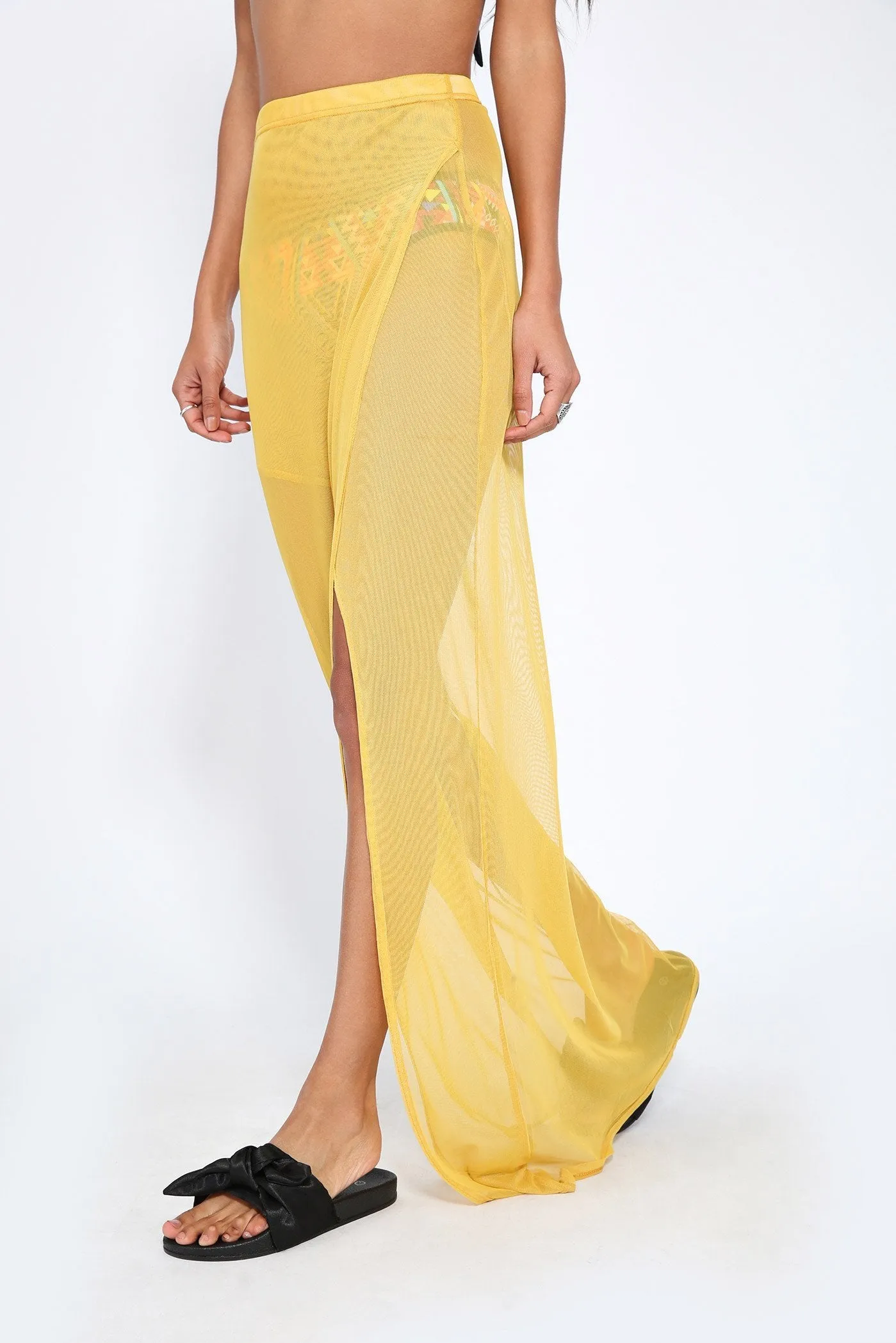 Honeydew Mesh Slit Maxi Skirt