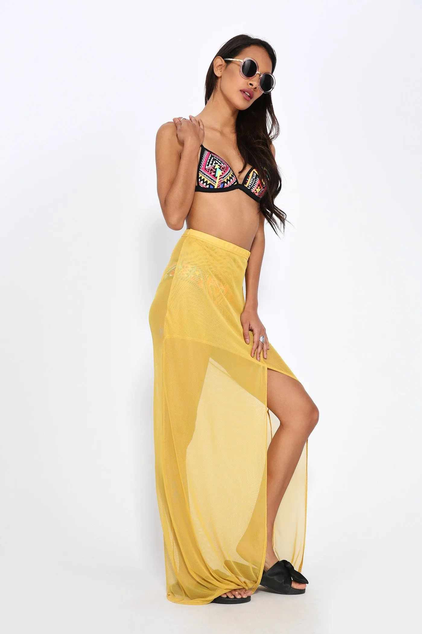 Honeydew Mesh Slit Maxi Skirt