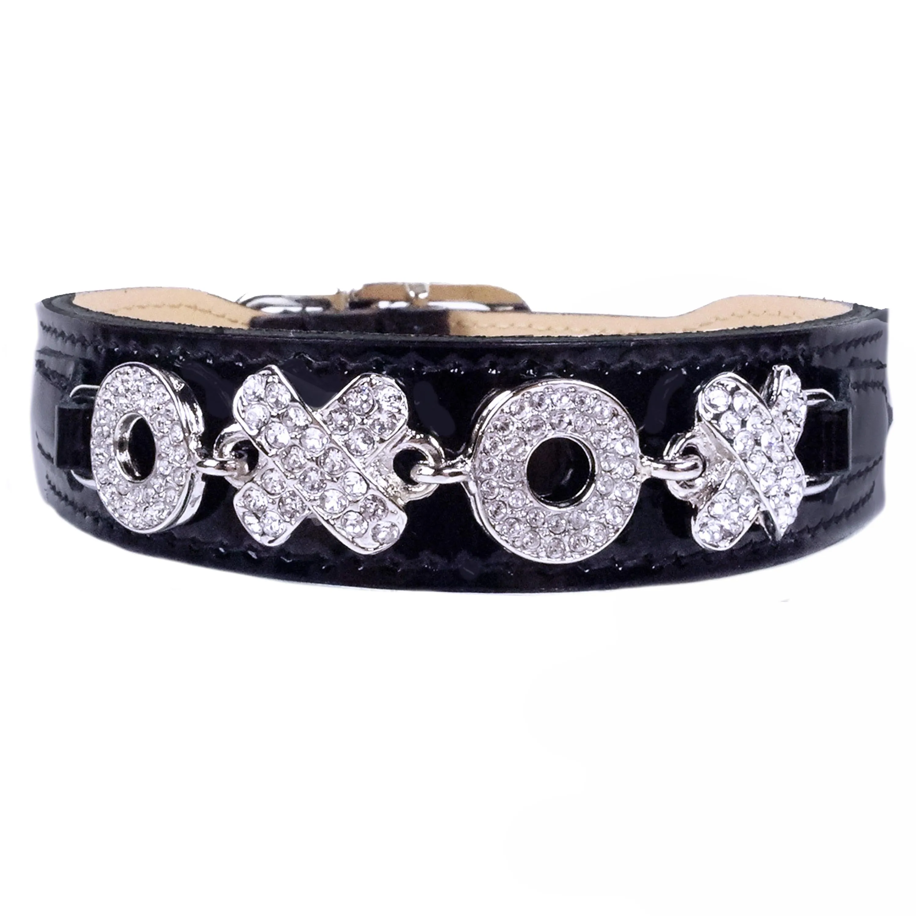 Hugs & Kisses Dog Collar in Black Patent & Nickel