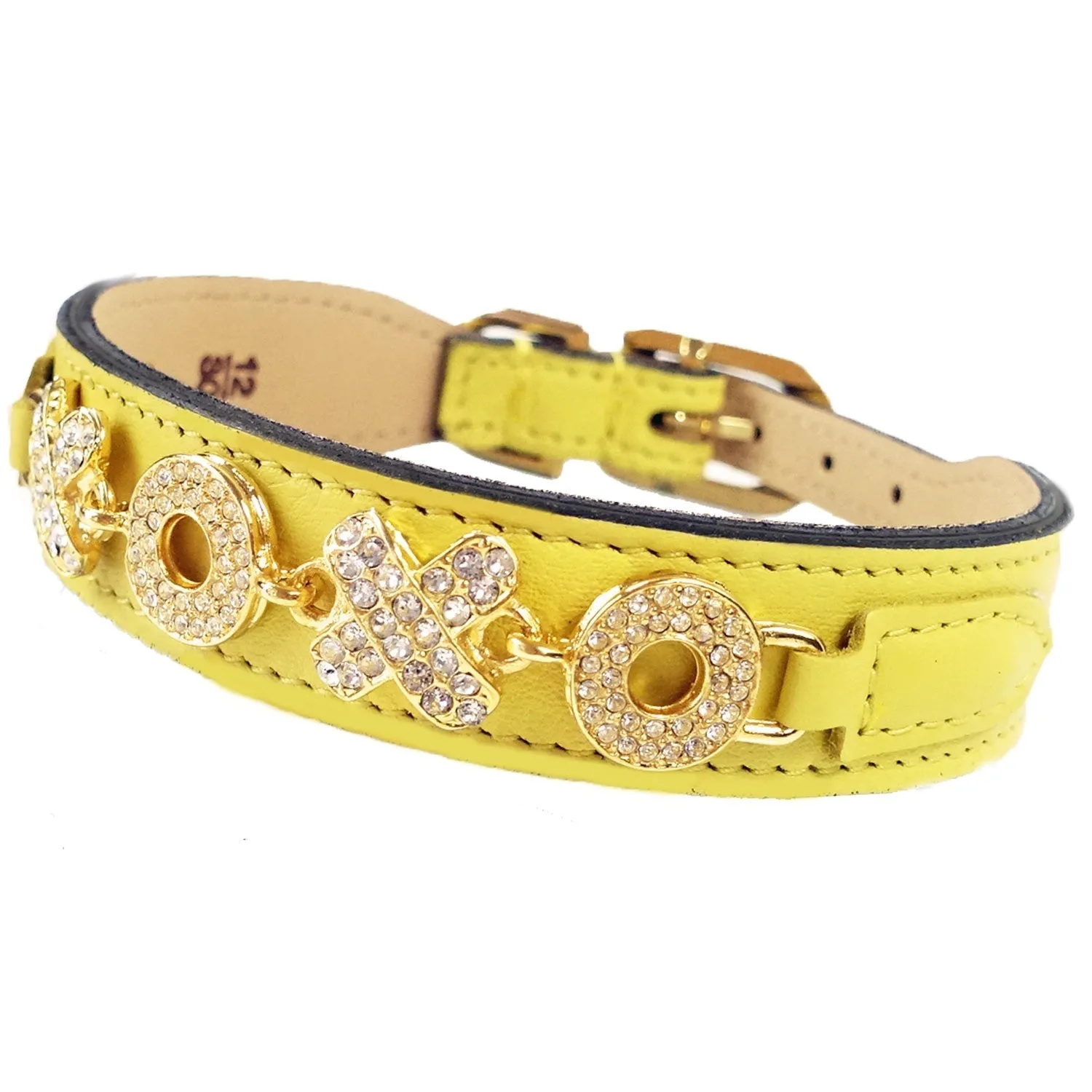 Hugs & Kisses Dog Collar in Canary Yellow & Gold