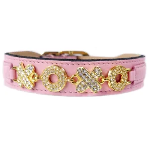 Hugs & Kisses Dog Collar in Sweet Pink & Gold