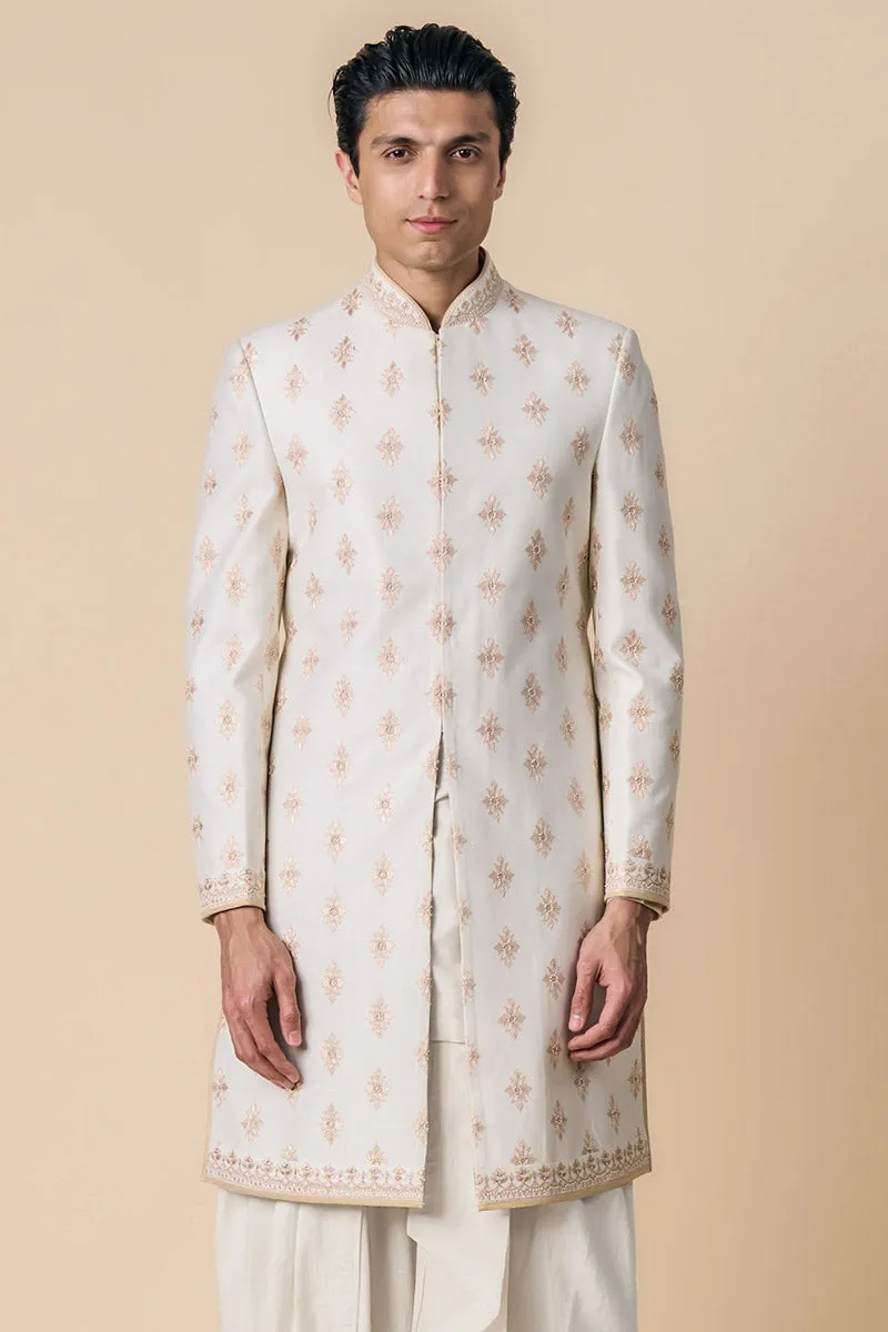 Ivory All Over Butta Embroidered Achkan