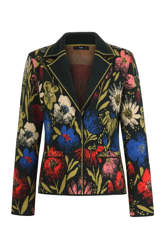 Jacquard floral print jacket in forest green by IVKO