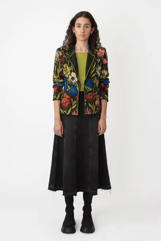 Jacquard floral print jacket in forest green by IVKO