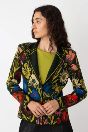 Jacquard floral print jacket in forest green by IVKO