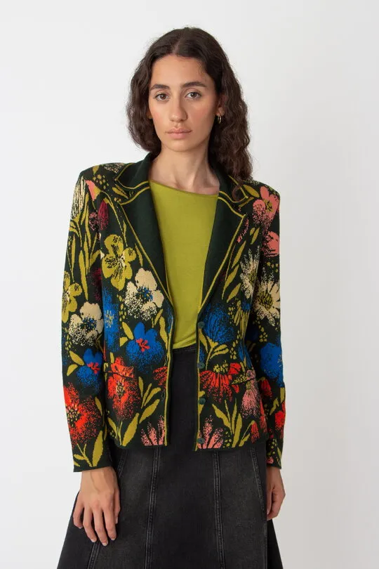 Jacquard floral print jacket in forest green by IVKO