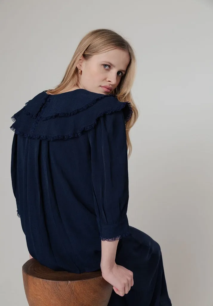 Keira Split Collar Blouse In Navy