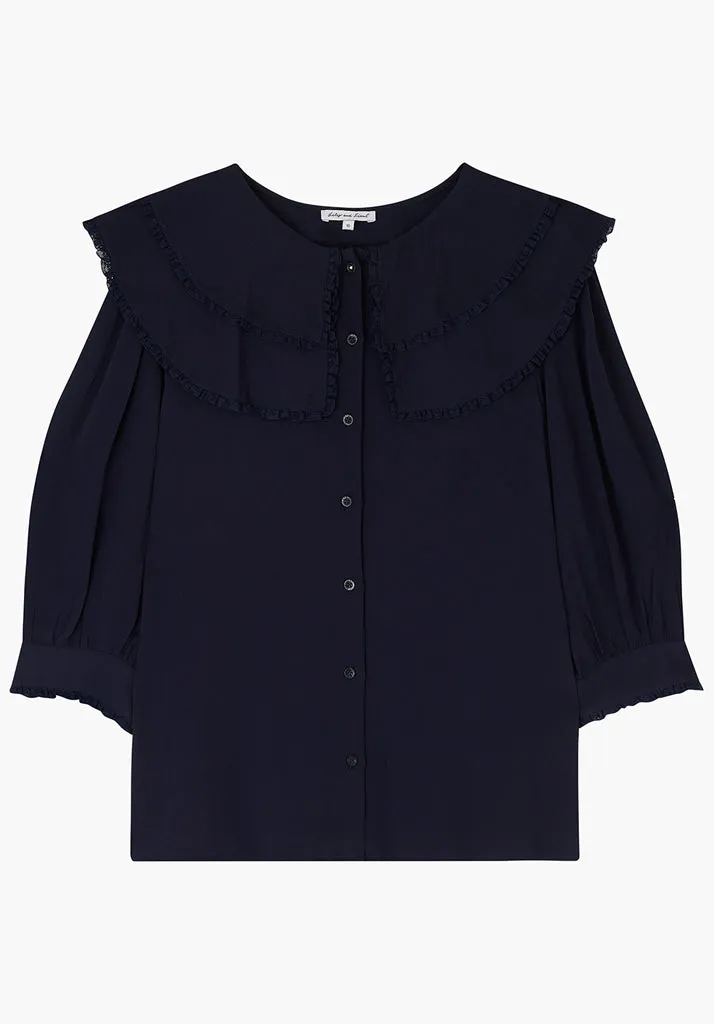 Keira Split Collar Blouse In Navy