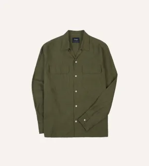 Khaki Linen Camp Collar Long Sleeve Shirt