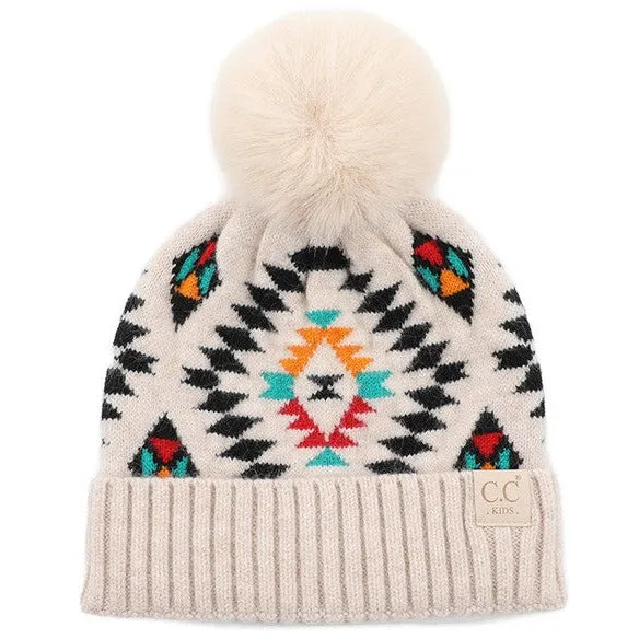 KIDS // Aztec {{ C.C BEANIE }} pom