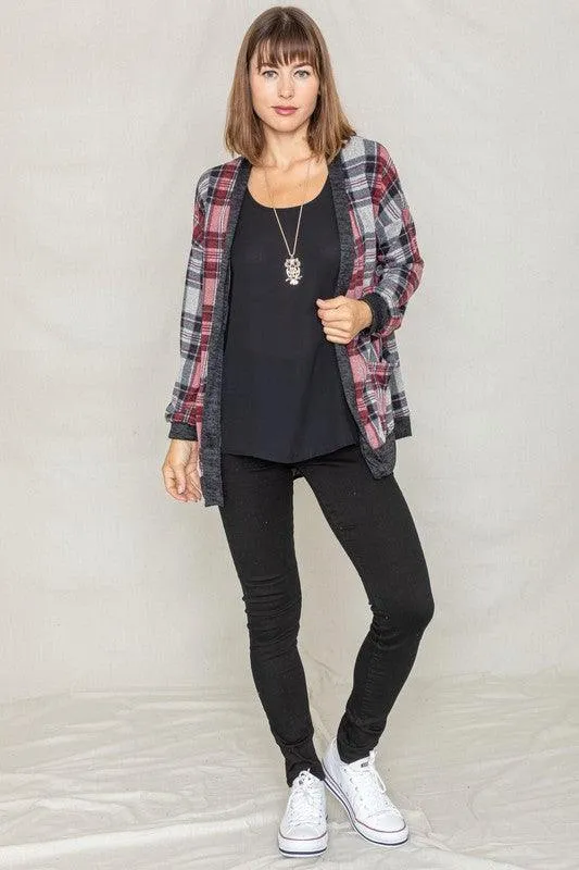 Knit Plaid Slouch Cardigan