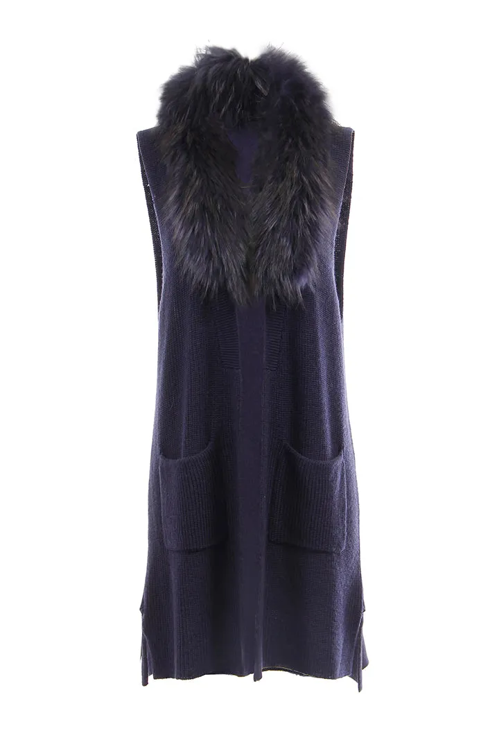 Knitted Vest with Detachable Fur Collar