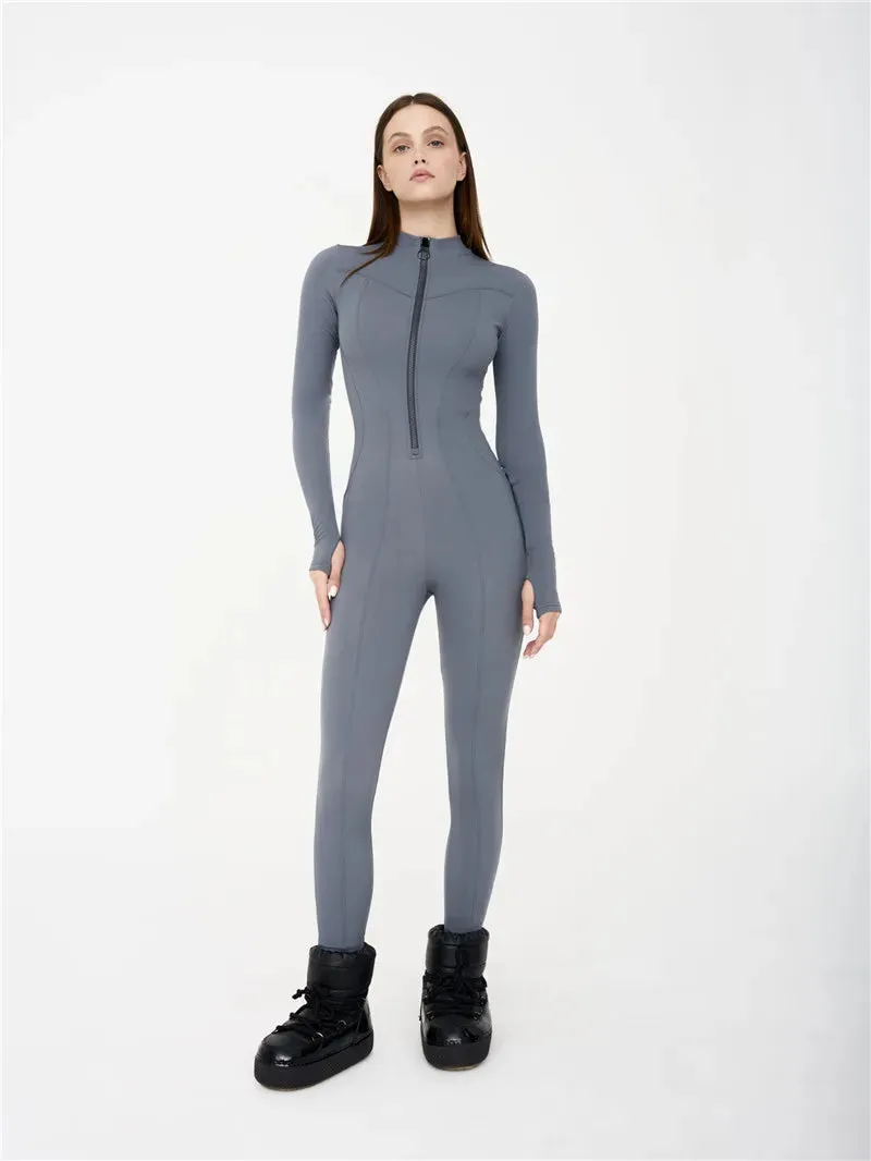 Ladies Long Sleeve Jumpsuit zipper round neck Sporty Romper  Playsuit