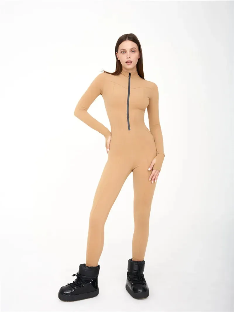 Ladies Long Sleeve Jumpsuit zipper round neck Sporty Romper  Playsuit