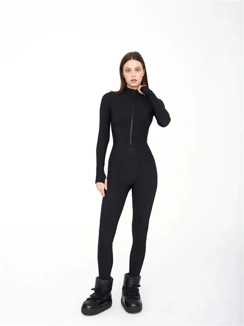 Ladies Long Sleeve Jumpsuit zipper round neck Sporty Romper  Playsuit