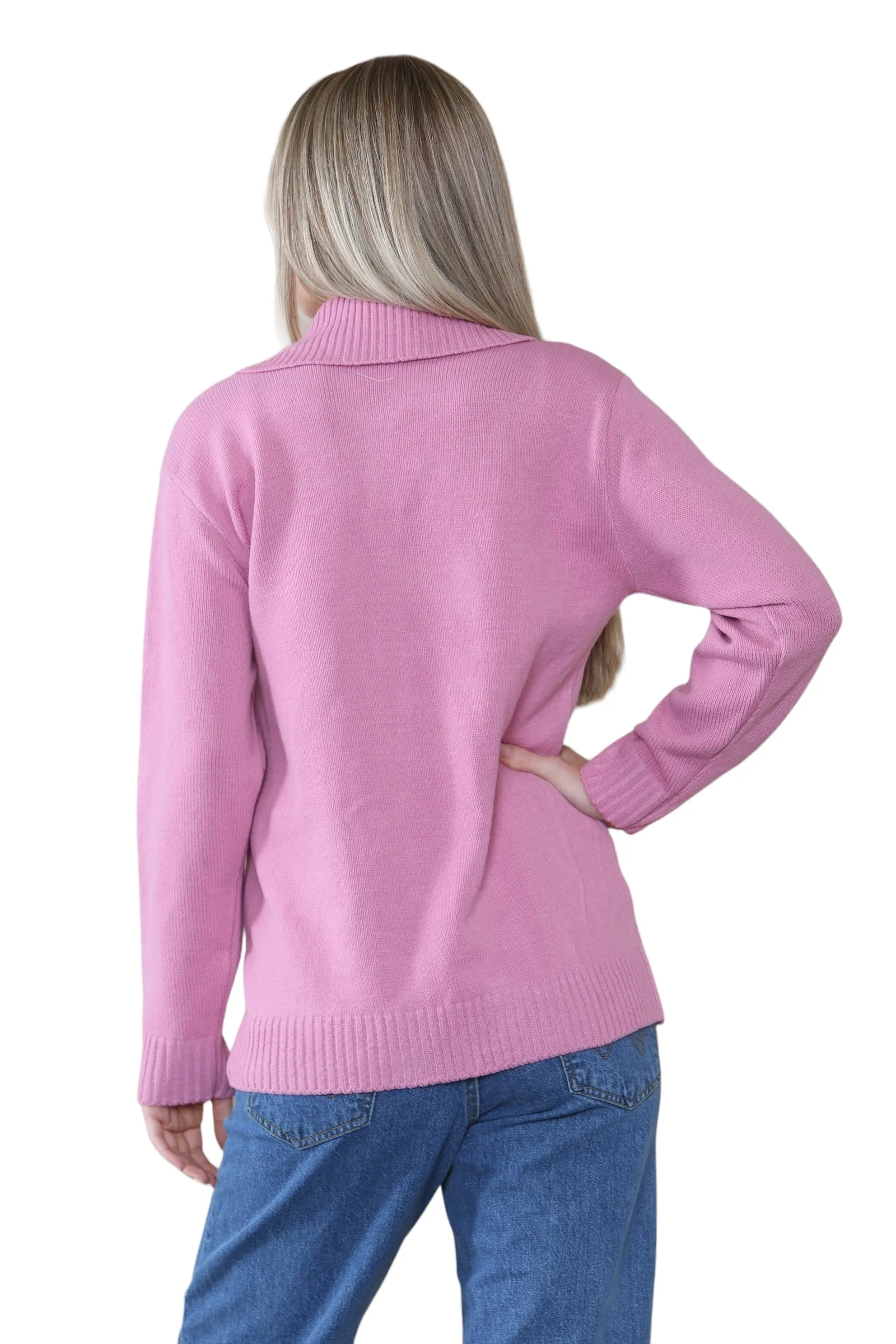 Ladies Plus Size Zip Cardigan Women Zipped Cable Knit Long Sleeve Pocket Jumper