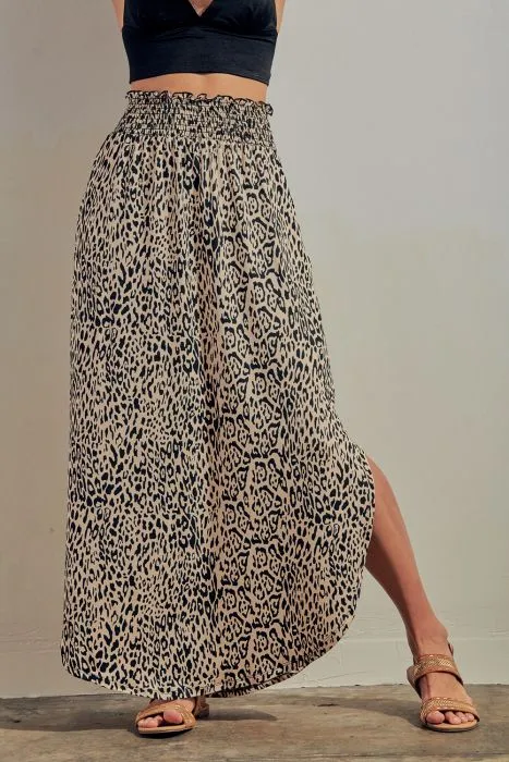 Leopard Print Pocketed Maxi Skirt