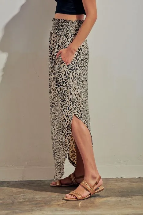 Leopard Print Pocketed Maxi Skirt