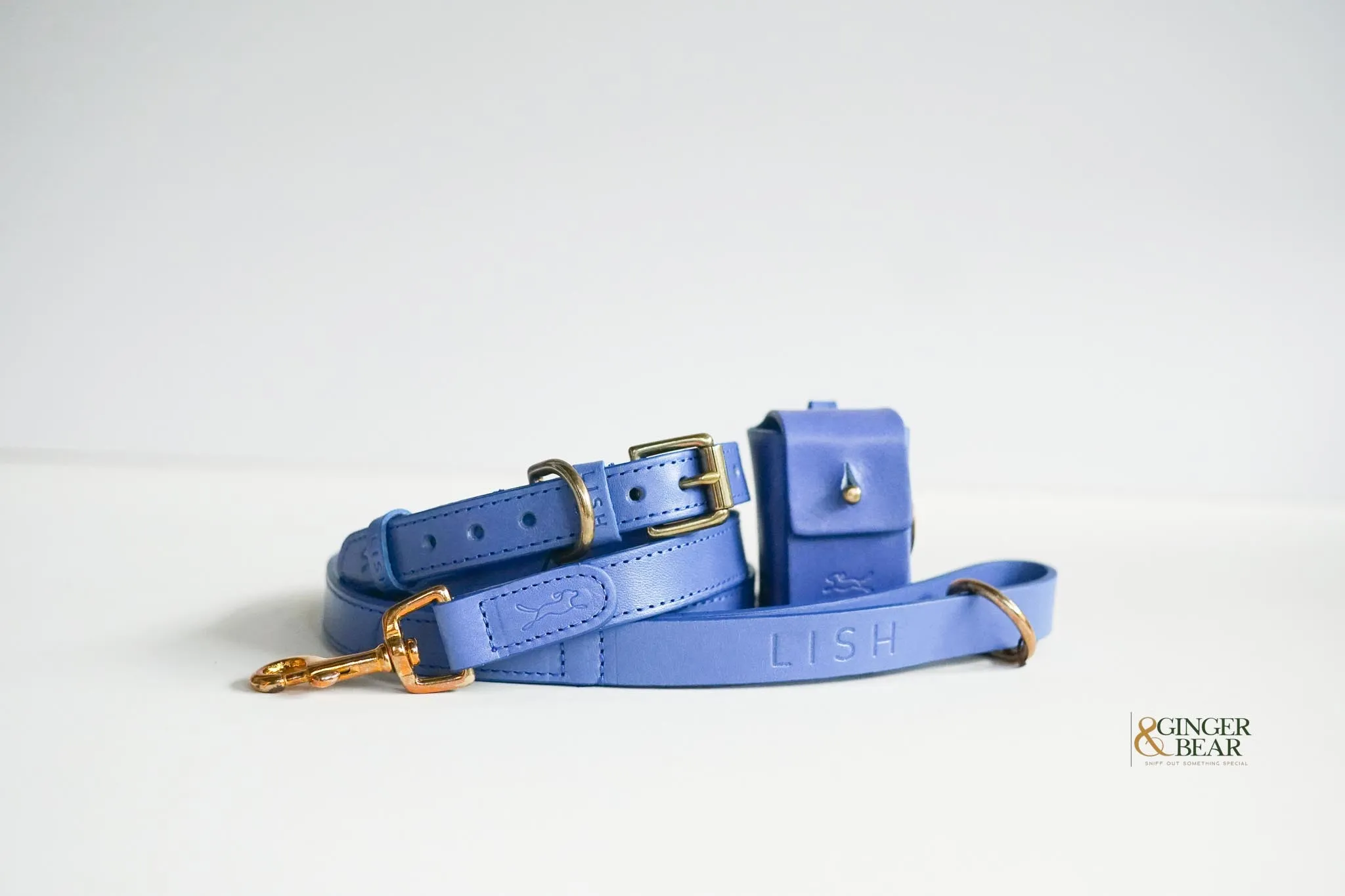 LISH Coopers Cobalt Blue Italian Leather Dog Collar