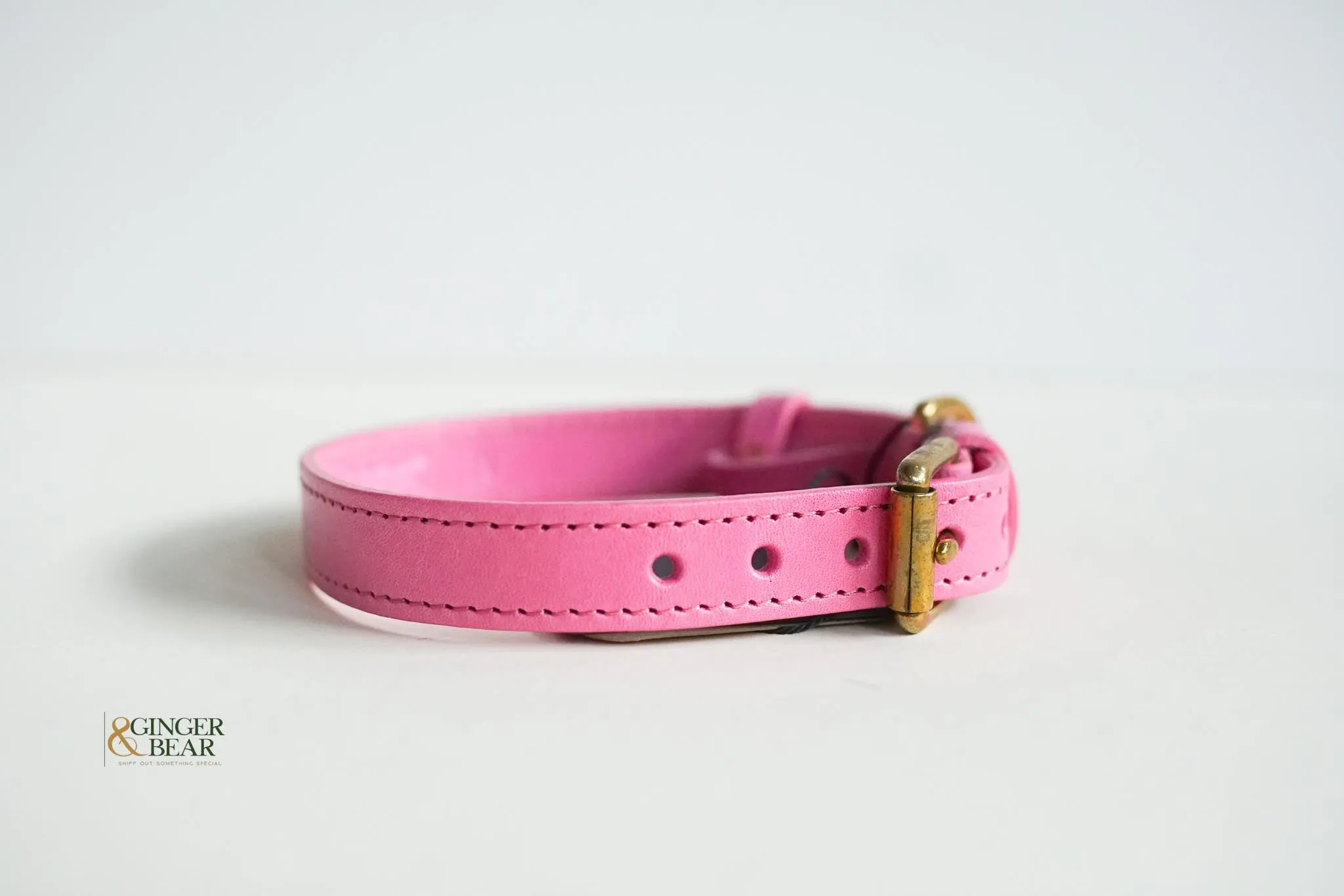 LISH Coopers Rhubarb Pink Italian Leather Dog Collar