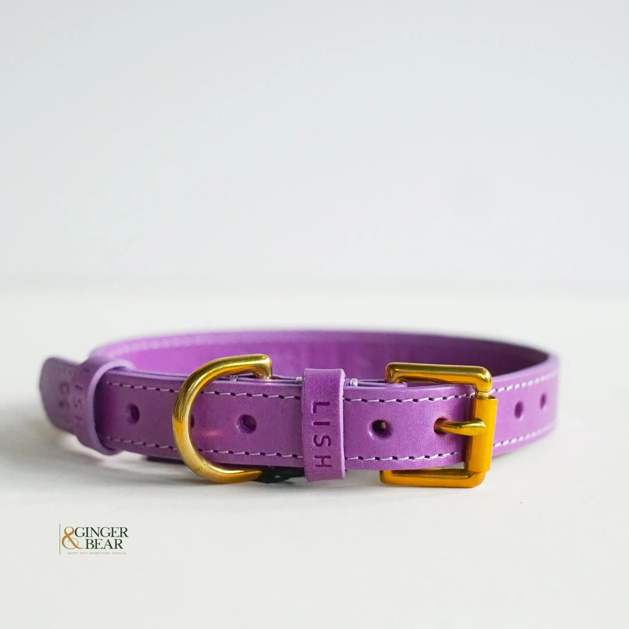 LISH Coopers Violet Purple Italian Leather Dog Collar