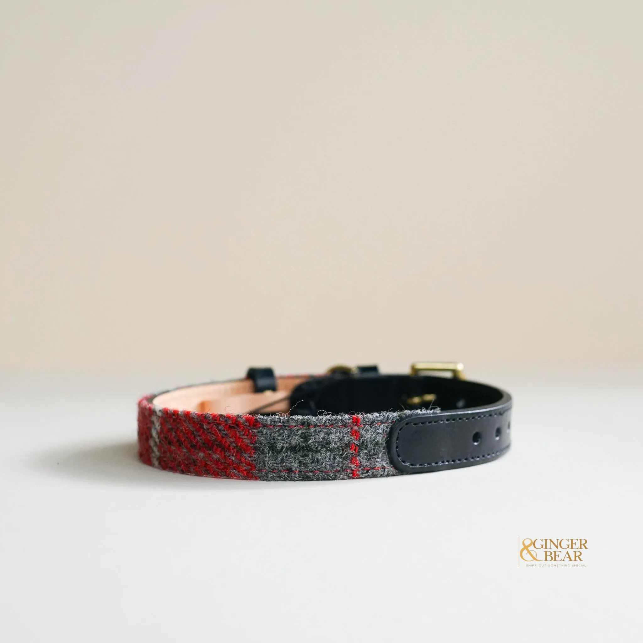 LISH Hanbury Red Tartan Harris Tweed Dog Collar