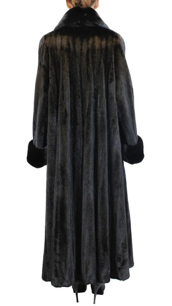 LONG BLACKGLAMA FEMALE MINK FUR ROBE/SWING COAT W/ HUGE COLLAR & CUFFS!