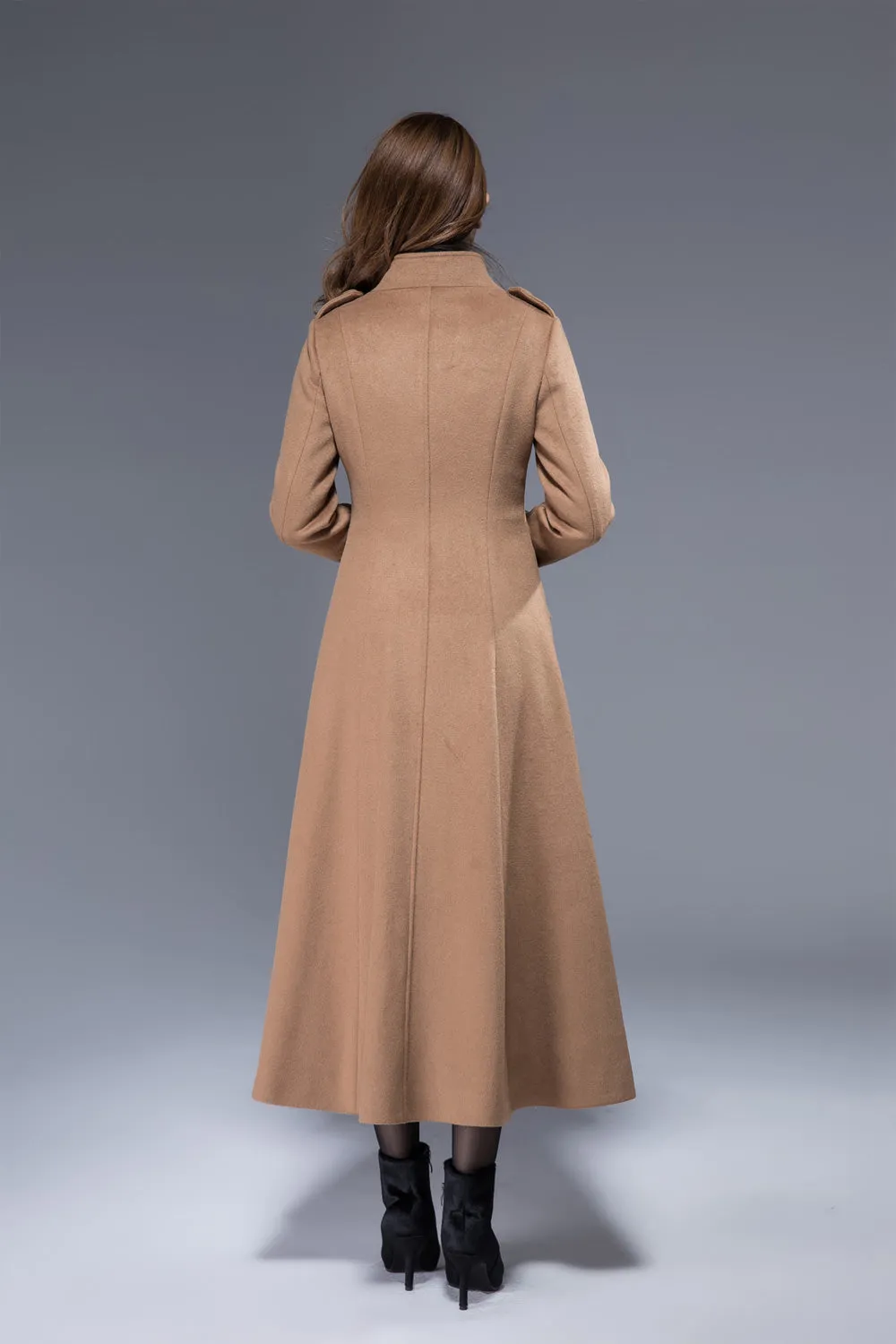 long buttoned camel wool coat winter warm jacket 1826#