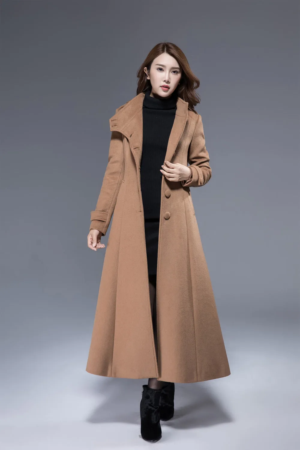 long buttoned camel wool coat winter warm jacket 1826#