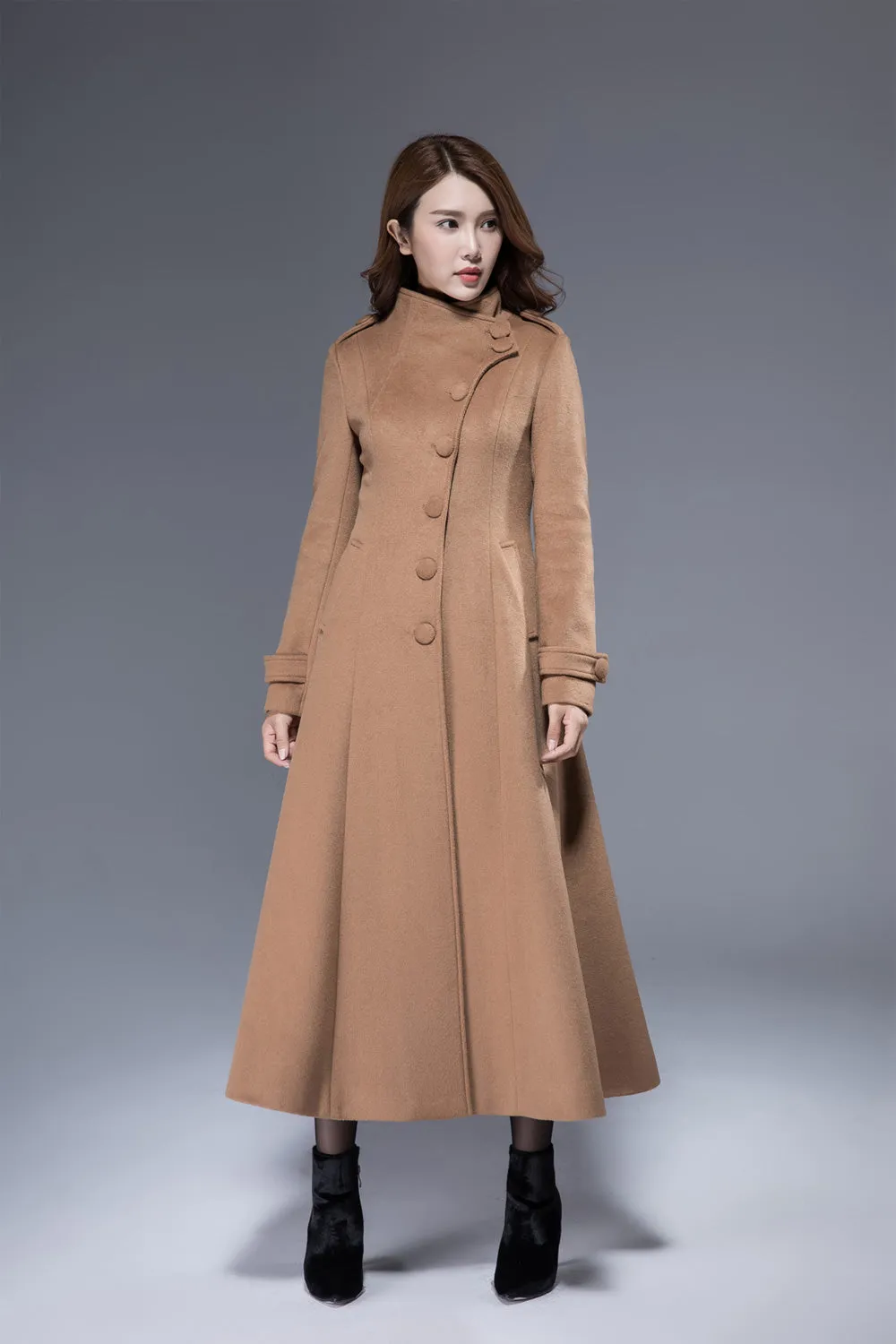 long buttoned camel wool coat winter warm jacket 1826#