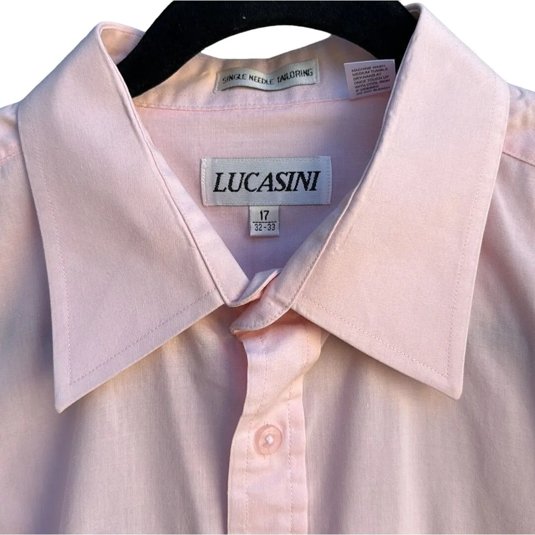 Lucasini Men's Pink Single Needle Tailoring Long Sleeve Button Down Dress Shirt