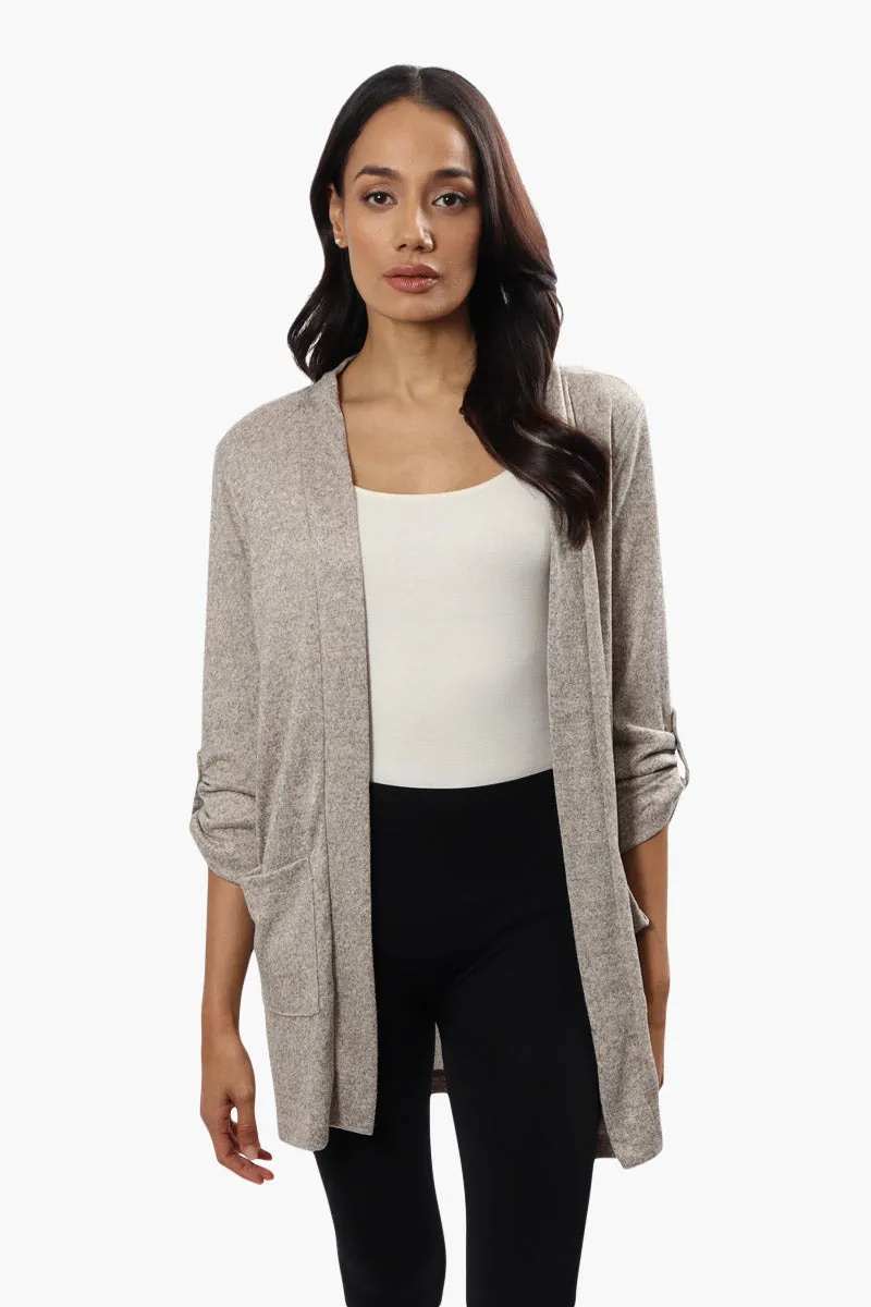 Majora Open Front Roll Up Sleeve Cardigan - Beige