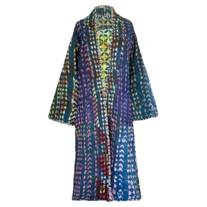 Malini Indigo Cotton Vintage Quilted Kantha Coat ONE OF KIND