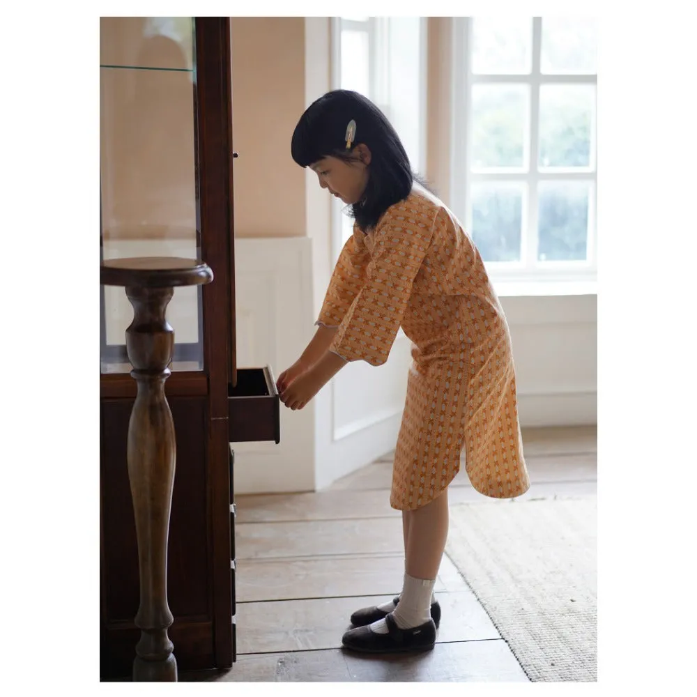 MaNa Girls' Cotton Qipao Dress with Handmade Frog Buttons - Orange Print