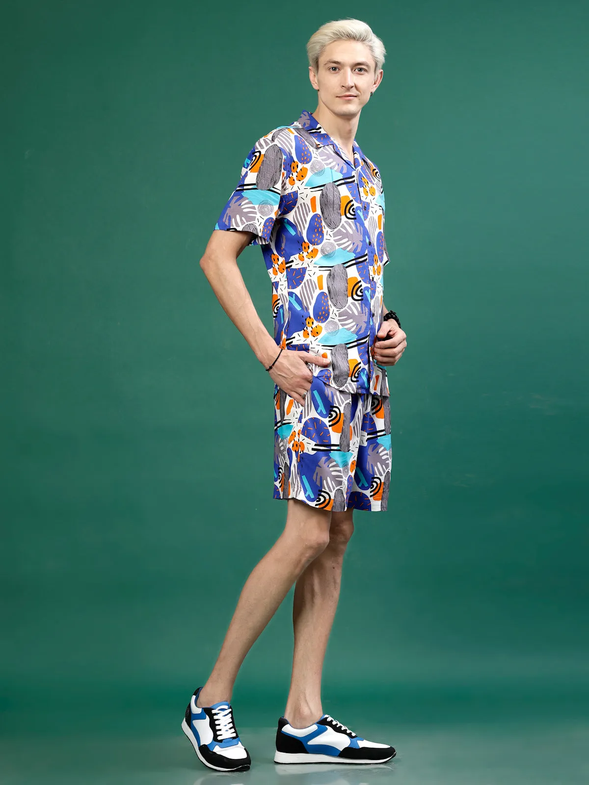 Men's All Over Tropical Print Slim Fit Rayon Co-ords