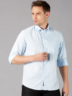 MEN'S BLUE DOBBY PRINT SLIM FIT SHIRT