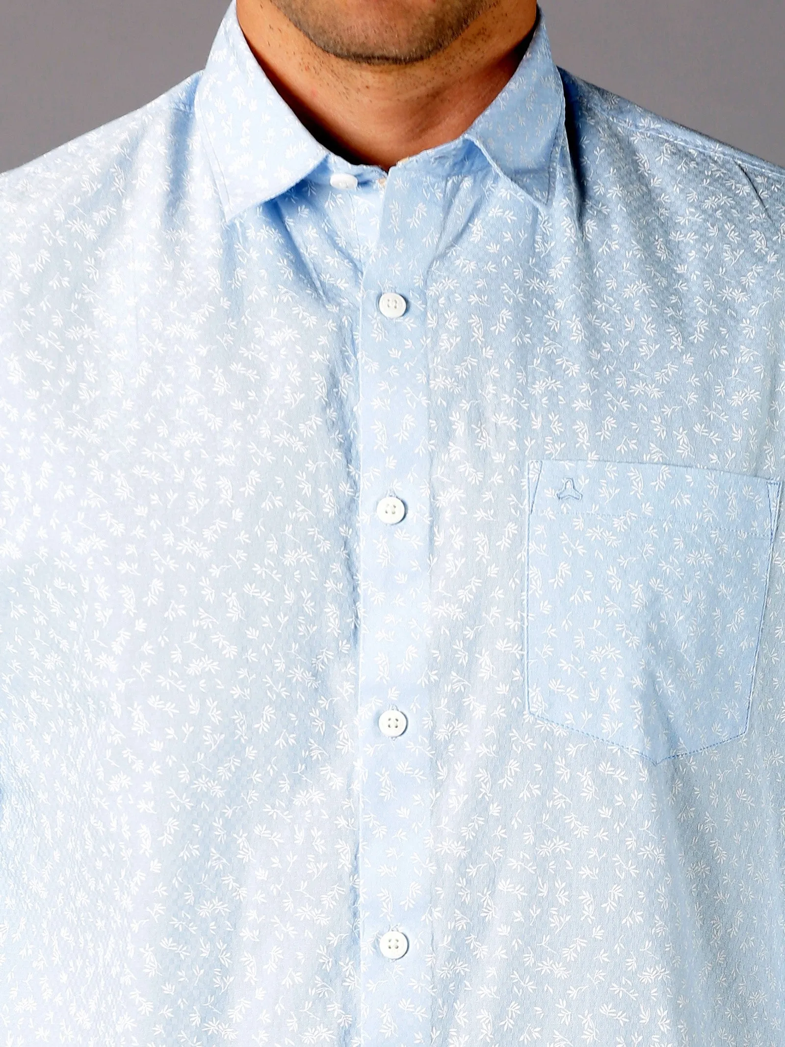 MEN'S BLUE DOBBY PRINT SLIM FIT SHIRT