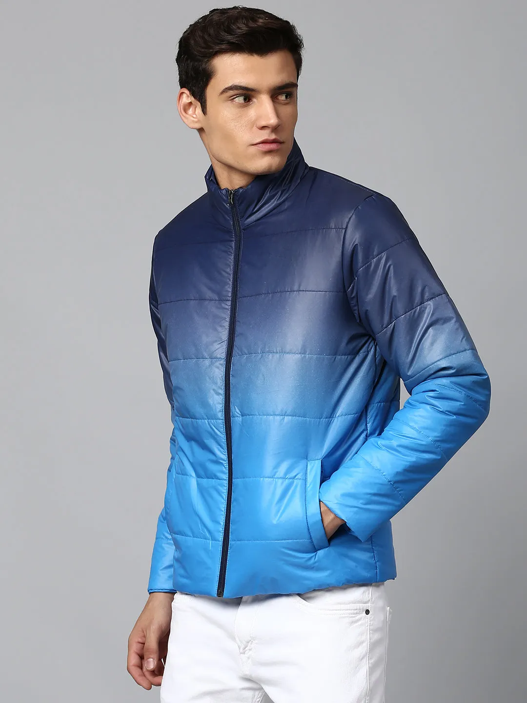 Men's Blue Regular Fit Winterwear Puffer Jackets