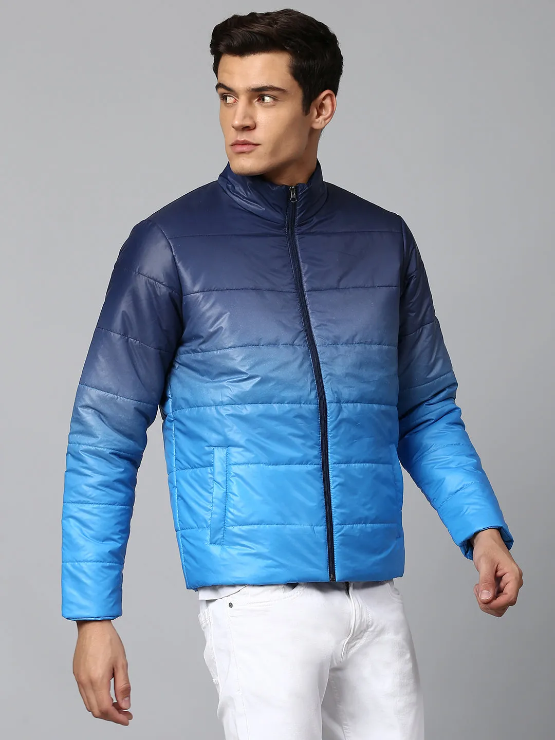 Men's Blue Regular Fit Winterwear Puffer Jackets