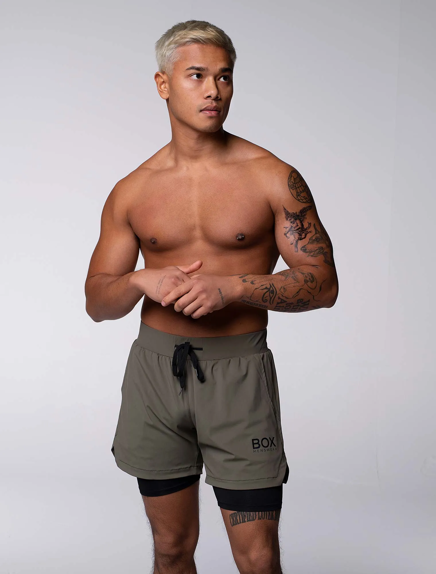 Mens Double Layer Sports Shorts - Green